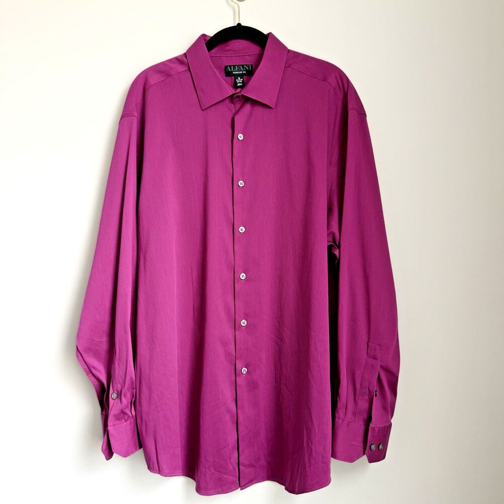 ALFANI Mens Dress Shirt XL ( 17 17½ / 34 35 ) Magenta Fuchsia Texture Easter